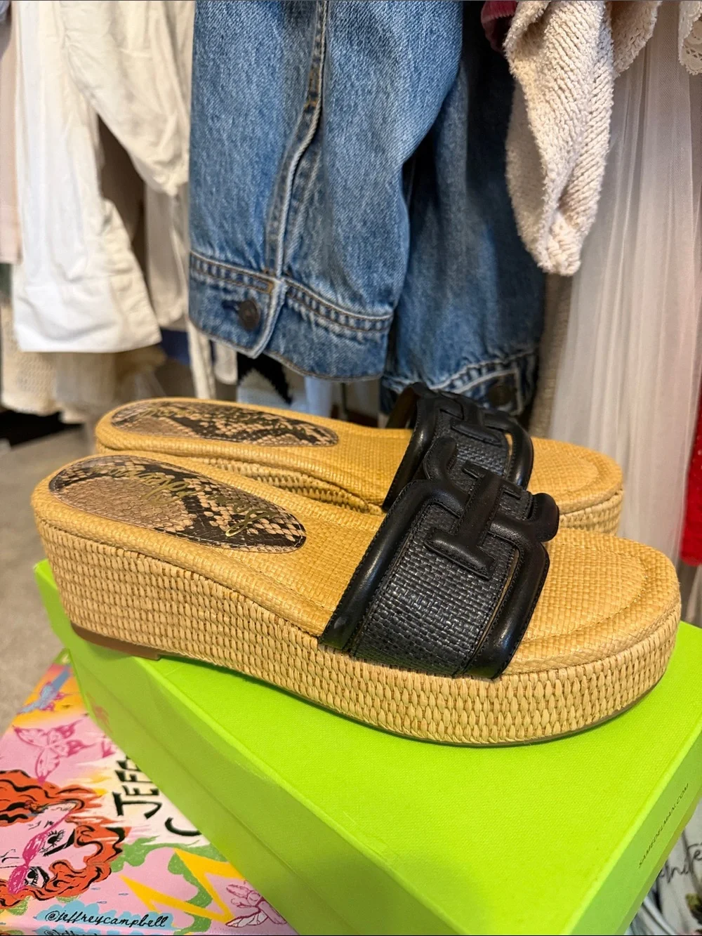 Sam Edelman Black Strap Raffia-Style Slide Sandals - Picture 4 of 5